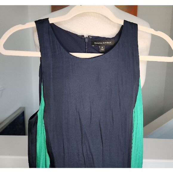 Banana Republic Navy and Green Midi Dress Size 6 - Picture 2 of 5